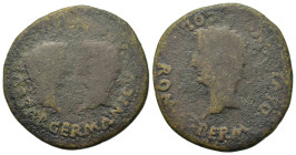Tiberius with Germanicus and Drusus Caesars (14-37). Spain, Hispalis (Colonia Romula). Æ As (30.3mm, 13.50g). AD 14-9. Laureate head of Tiberius l. R/...