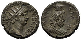 Nero (54-68). Egypt, Alexandria. BI Tetradrachm (25.3mm, 13.20g), year 10 (AD 63/4). Radiate head r. R/ Draped bust of Serapis r., wearing taenia and ...