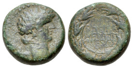 Nero (54-68). Æ (15mm, 5.68g, 6h). Uncertain mint. Head laureate r. R/ Legend within wreath. Cf. RPC 4865 (5 spec.). SNG ANS 759.