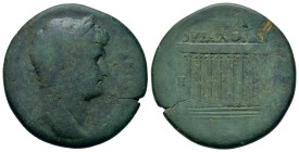 Hadrian (117-138). Bithynia, Koinon of Bithynia. Laureate head of Hadrian to right. R/ Octastyle temple set on base with two steps; in pediment, one p...
