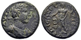 Hadrian (117-138). Phrygia, Tiberiopolis. Æ (23mm, 8.80g). T. Ailius Flavianus Sosthenes, archon. Laureate and cuirassed bust r. R/ Zeus standing l., ...