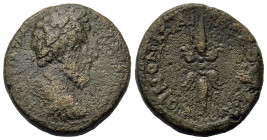 Marcus Aurelius (161-180). Macedon, Koinon of Macedon. Æ (25mm, 8.45 g). Laureate and cuirassed bust r. R/ Thunderbolt. Varbanov 3056.