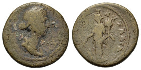 Faustina Junior (Augusta, 147-175). Æ (22,4mm, 6.1g). Thrace, Pautalia. Draped bust r. R/ Tyche standing, left, wearing kalathos, holding rudder and c...