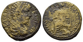 Septimius Severus (193-211). Moesia Inferior, Marcianopolis. Æ (26,7mm, 10.4g). Laureate, draped, and cuirassed bust r. R/ Cybele seated left, holding...