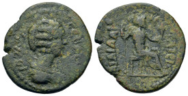 Julia Domna (Augusta, AD 193-217). Troas, Ilium. Æ Dupondius (27,6mm, 10.2g). Draped bust r. R/ Zeus Idaios seated right, holding long scepter and cul...
