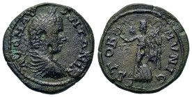 Caracalla (198-217). Macedon, Stobi. Æ (23mm, 5.8g). Laureate, draped, cuirassed bust r. R/ Victory advancing left, holding wreath and palm frond.