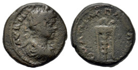 Caracalla (197-217). Thrace, Pautalia. Æ (16,6mm, 4.7g). Laureate, draped and cuirassed bust right. R/ Tripod with serpent. Varbanov -.