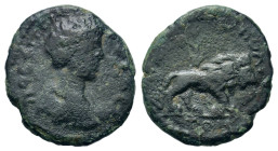 Geta (Caesar, 198-209). Thrace, Hadrianopolis. Æ (16,5mm, 2.70g). Bareheaded, draped, cuirassed bust r. R/ Lion walking r. Varbanov -. Good Fine