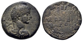 Geta (Caesar 198-209). Seleucis and Pieria, Laodicea ad Mare. Æ (22mm, 8g). Bareheaded, draped and cuirassed bust r.; c/ms. R/ Legend in four lines wi...