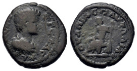 Geta (209-211). Thrace, Pautalia. Æ (18,5mm, 4.2g). Laureate, draped bust r. R/ Zeus seated left, holding patera and sceptre. Degrand 33.