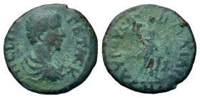 Geta (209-211). Thrace, Augusta Traiana. Æ (16,8mm, 2.4g). Bare headed, draped bust of Geta right, seen from behind. R/ Hermes standing facing, head r...