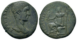 Diadumenian (Caesar, 217-218). Moesia Inferior, Nicopolis ad Istrum. Æ (24,8mm, 9g). Statilius Longinus, magistrate. Bare head r. R/ Zeus seared l. Va...