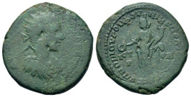 Elagabalus (218-222). Moesia Inferior. Nicopolis ad Istrum. Novius Rufus, legatus consularis. Radiate, draped and cuirassed bust right. R/ Tyche stand...