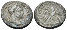 Elagabalus (218-222). Seleucis and Pieria, Antioch. BI Tetradrachm (26mm, 11.29). Laureate bust right, slight drapery. R/ Eagle standing facing, head ...