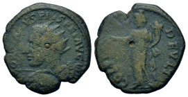 Gordian III (238-244). Thrace Deultum. Æ (22mm, 6.2g). Radiate, draped and cuirassed bust of Gordian III, left, seen from rear, holding spear pointing...