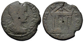 Gordian III (238-244). Thrace, Hadrianopolis. Æ (24,6mm, 8g). Laureate, draped, and cuirassed bust r. R/ Tetrastyle temple containing statue of Nike; ...