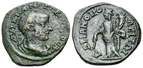 Gordian III (238-244). Thrace, Hadrianopolis. Æ (27mm, 9.53g, 6h). Laureate, draped and cuirassed bust r. R/ Nemesis standing l., holding cubit rule a...