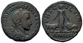 Gordian III (238-244). Moesia Superior, Viminacium. Æ (29,3mm, 18.2g). Laureate, draped and cuirassed bust r. R/ Moesia Superior standing between lion...