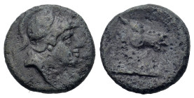 Anonymous, Rome (234-231 BC). Æ Litra (15mm, 2.8g). Head of Rome with helmet on the r. R/ Horse head to the r., below legend ROMA. Crawford 3/25.