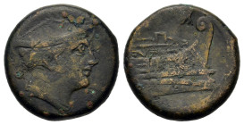 Anonymous. Rome, c. 217-215 BC. Æ Semuncia (18,9mm, 6.3g). Draped bust of Mercury right, wearing winged petasus. R/ Prow of galley r. Crawford 38/7.