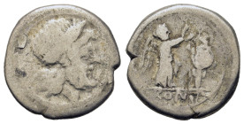 Anonymous. AR Victoriatus (17,2mm, 2.8g). Rome, after 211 BC. Laureate head of Jupiter right. R/ Victory standing right, crowning trophy. Crawford 53/...