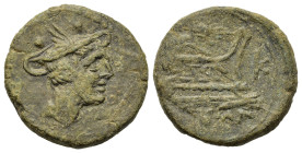 Corn-ear and KA series, Sicily, c. 211-208 BC. Æ Sextans (20.7mm, 6g). Head of Mercury r. wearing winged petasus. R/ Prow of galley r.; grain ear abov...