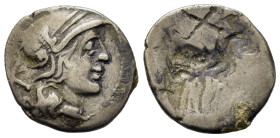 Anonymous, Rome, 211-208 BC. AR Brockage Denarius (18.7mm, 3.20g). Helmeted head of Roma r. R/ Incuse of obverse. Near VF