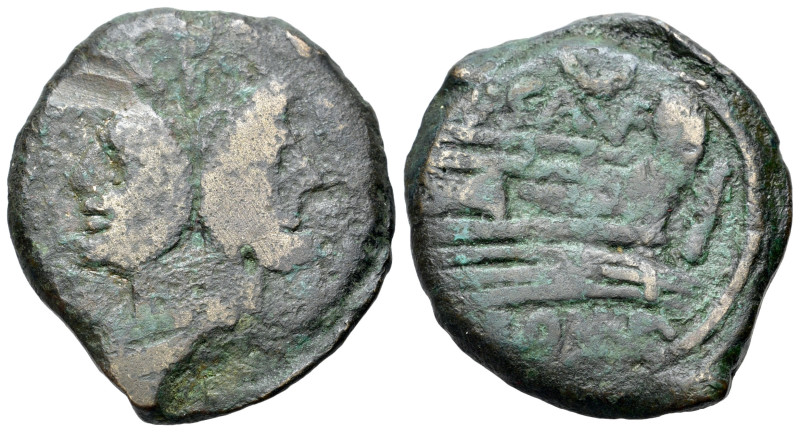 L. Saufeius, Rome, 152 BC. Æ As (33mm, 17.45g). Laureate head of Janus. R/ Prow ...
