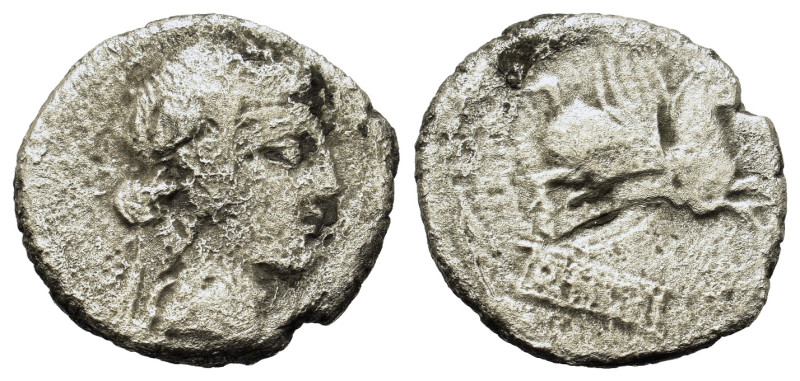 Q. Titius, Rome, 90 BC. AR Denarius (17.6mm, 3.30g). Head of young Bacchus r., w...