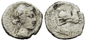 Q. Titius, Rome, 90 BC. AR Denarius (17.6mm, 3.30g). Head of young Bacchus r., wearing ivy wreath. R/ Pegasus springing r. Crawford 341/2; RBW 1275; T...