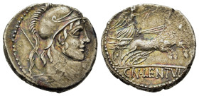 Cn. Cornelius Lentulus Clodianus, Rome, c.88 BC. AR Denarius (18,4mm, 4g). Helmeted bust of Mars seen from behind, with head turned to r., spear and s...