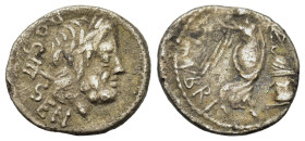 L. Rubrius Dossenus. AR Quinarius (14,8mm, 1.7g). Rome, 87 BC. Laureate head of Neptune to right, trident over shoulder; DOS[SEN] behind. R/ Victory a...