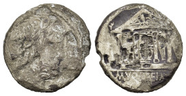 M. Volteius M.f., Rome, 75 BC. AR Denarius (17,3mm, 3g). Rome. Laureate and bearded head of Jupiter r. R/ Tetrastyle temple of Jupiter Capitolinus, wi...