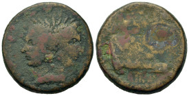 The Pompeians. Sextus Pompey (42-38 BC). Æ As (29,9mm, 20.9g). Uncertain Sicilian mint. Laureate Janiform head of Pompey the Great. R/ Prow of galley ...