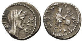 Octavian, Military mint traveling with Octavian in Gaul, 39 BC. AR Quinarius (14mm, 1.80g). Veiled and diademed head of Concordia r. R/ Clasped hands ...