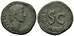 Augustus (27 BC-14 AD). Æ As (28mm, 11.6g). Rome, 7 BC. P. Lurius Agrippa, moneyer. Bare head r. R/ P LVRIVS AGRIPPA III VIR A A A F F around large SC...