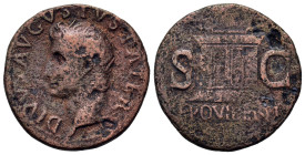 Divus Augustus (died 14). Æ As (28mm, 9.6g). Rome. Radiate head l. R/ Altar enclosure with double panelled door; in field, S - C; in ex. PROVIDENT. RI...