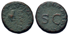 Claudius (41-54). Æ Quadrans (16,5mm, 3.7g). Rome, 25 January - 3 December AD 41. Hand holding scales; below, P N R, Rv. PON M TR P IMP COS DES IT, ar...