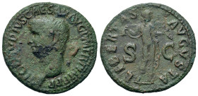 Claudius (41-54). Æ As (30mm, 10.8g). Rome, AD 41-50. Bare head l. R/ Libertas standing facing, head to right, holding pileus and extending hand; S-C ...