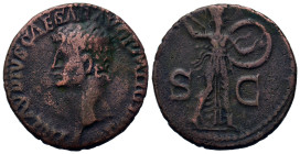 Claudius (41-54). Æ As (27mm, 8.9g). Rome. Bare head to l. R/Minerva standing facing, head to r., hurling javelin and holding round shield; S-C across...