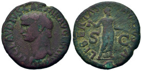 Claudius (41-54). Æ As (28,2mm, 10.8g). Rome, AD 41-42. Bare head l. R/ Libertas standing facing, head right, holding pileus, left hand extended. RIC ...