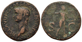 Claudius I (41-54). Æ As (29,2mm, 7.9g). Rome, AD 50-54. Bare head l. R/ Minerva right, helmeted and draped, hurling javelin and holding round shield ...