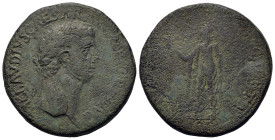 Claudius (41-54). Æ Sestertius (35,3mm, 27.7g). Rome. Laureate head r. R/ Spes advancing left, holding flower and lifting dress. RIC I 99.