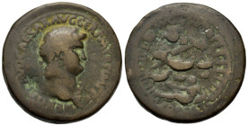 Nero (54-68). Modern Reproduction Æ "Sestertius" (34 mm, 21.66 g). "Paduan style". Laureate head to right, aegis on left shoulder R/ Above, AVGVSTI; i...