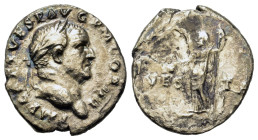Vespasian (69-79). AR Denarius (17mm, 2.70g). Rome, 72-3. Laureate head r. R/ Vesta standing l., holding sceptre and simpulum. RIC II 360; RSC 574. Go...