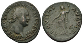 Titus (79-81). Æ As (28mm, 8.4g). Rome, AD 80-81. Laureate head r. R/ Aequitas standing left, holding scales and rod. RIC 214.