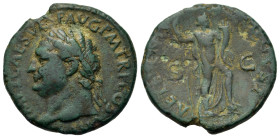Titus (79-81). Æ As (26mm, 9.40g). Rome, 80-1. Laureate head l. R/ Aeternitas standing r., l. foot on globe, holding sceptre and cornucopia. RIC II 22...