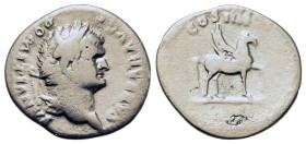 Domitian (Caesar, 69-81). AR Denarius (19.5mm, 2.80g). Rome, 76-7. Laureate head r. R/ Pegasus standing r., raising foreleg. RIC II 921 (Vespasian); R...