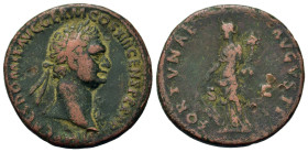 Domitian (81-96). Æ As (27.6mm, 10.30g). Rome, 87. Laureate bust r., wearing aegis R/ Fortuna standing l., holding rudder and cornucopia. RIC II 544. ...