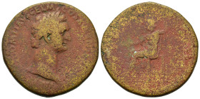 Domitian (81-96). Æ Sestertius (34,9mm, 24.5g). Rome, AD 92-94. Laureate head of Domitian right. R/ Jupiter seated left, holding Victory and scepter. ...